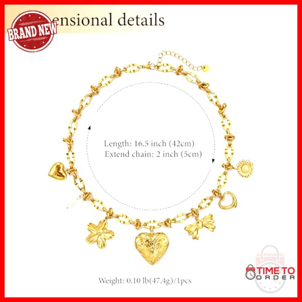 18K Gold-Plated Heart Pendant Necklace with Removable Charms, Adjustable Chain - Picture 2 of 7